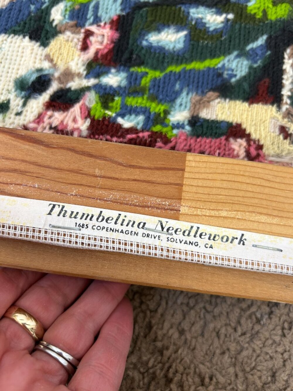 Vintage Needlepoint Geisha Bamboo Style Frames lot of 2 (flaws) - Picture 6 of 7